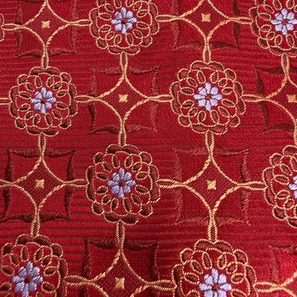 NWT Geoff Nicholson 100% Silk Tie Red Gold Floral Medallion Made in Italy